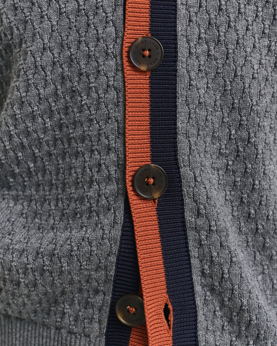 textured cotton contrast cardigan - charcoal melange