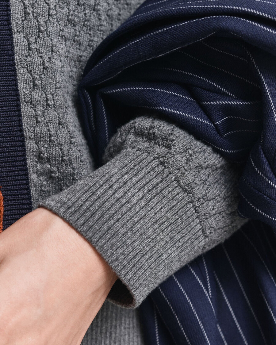 textured cotton contrast cardigan - charcoal melange