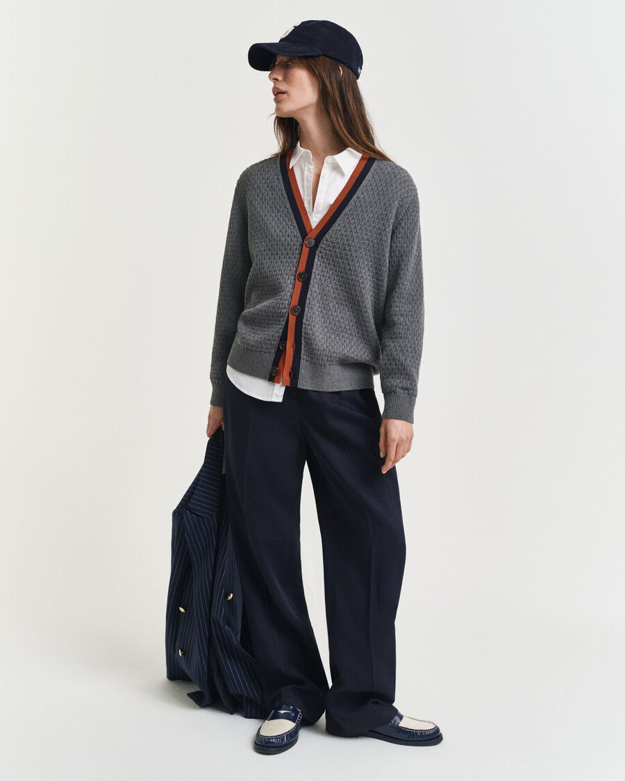 textured cotton contrast cardigan - charcoal melange