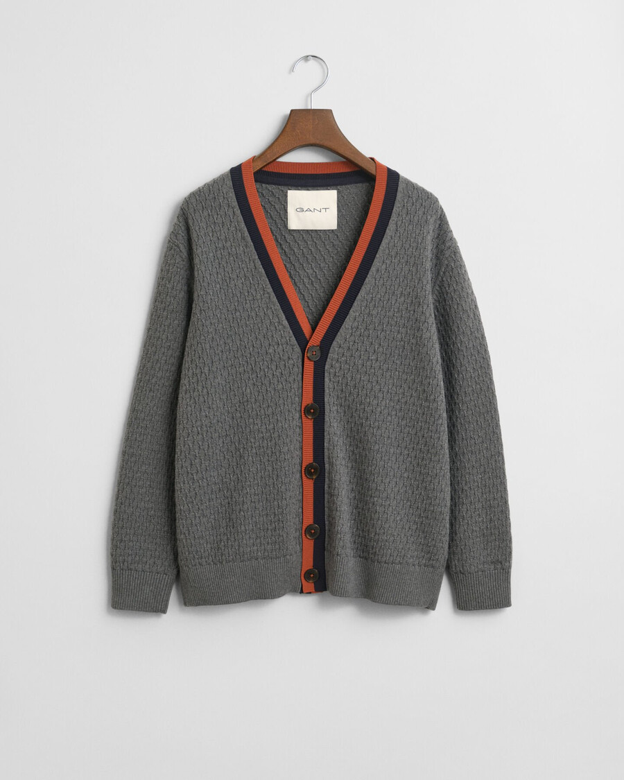 textured cotton contrast cardigan - charcoal melange