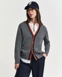 textured cotton contrast cardigan - charcoal melange