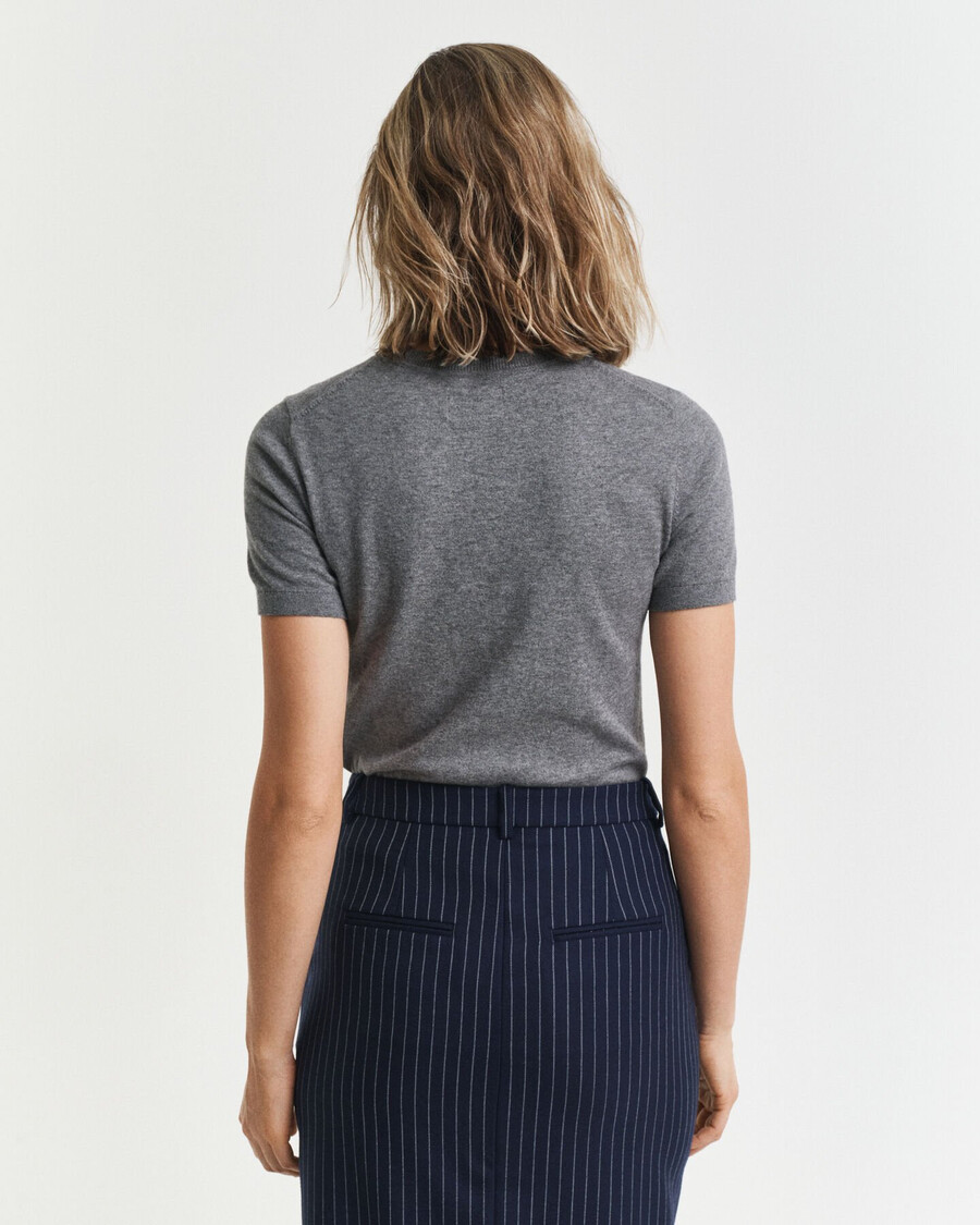 lightweight short sleeve crew neck sweater - charcoal melange
