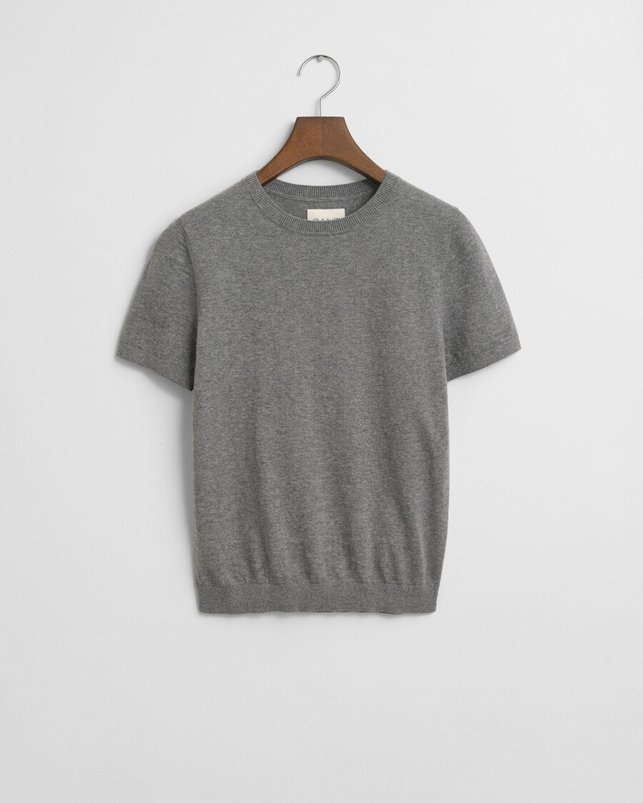 lightweight short sleeve crew neck sweater - charcoal melange
