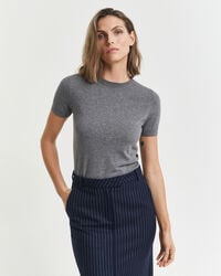 lightweight short sleeve crew neck sweater - charcoal melange