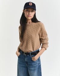 cashmere cable knit crew neck sweater - warm khaki