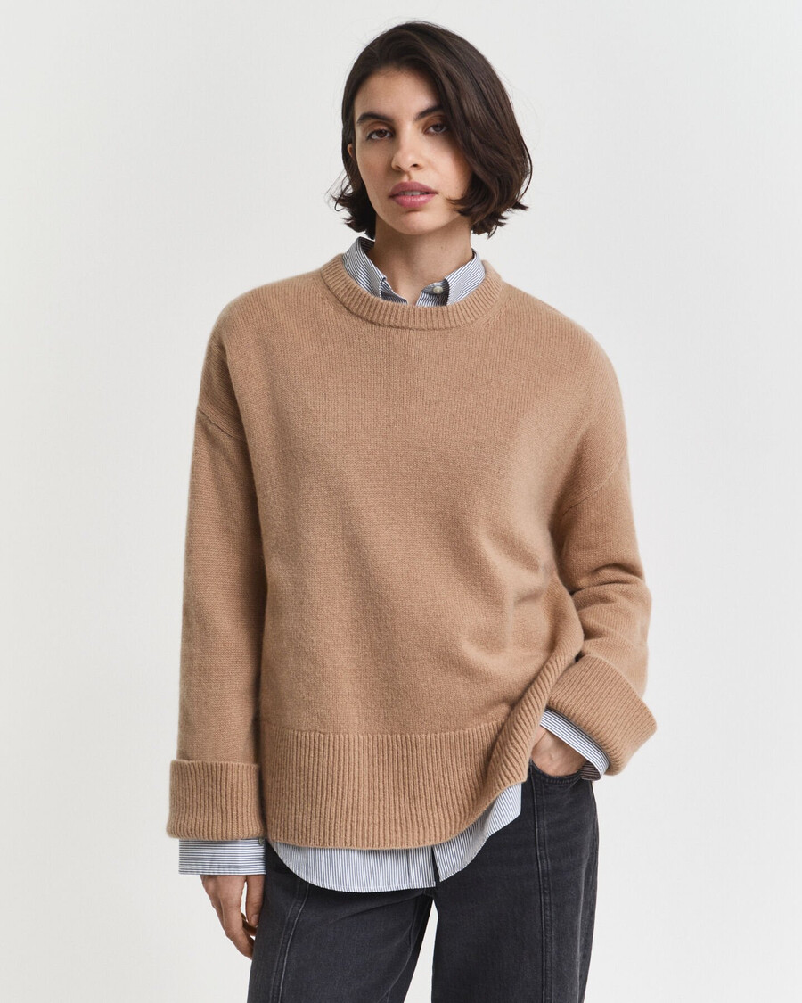 cashmere crew neck sweater - warm khaki