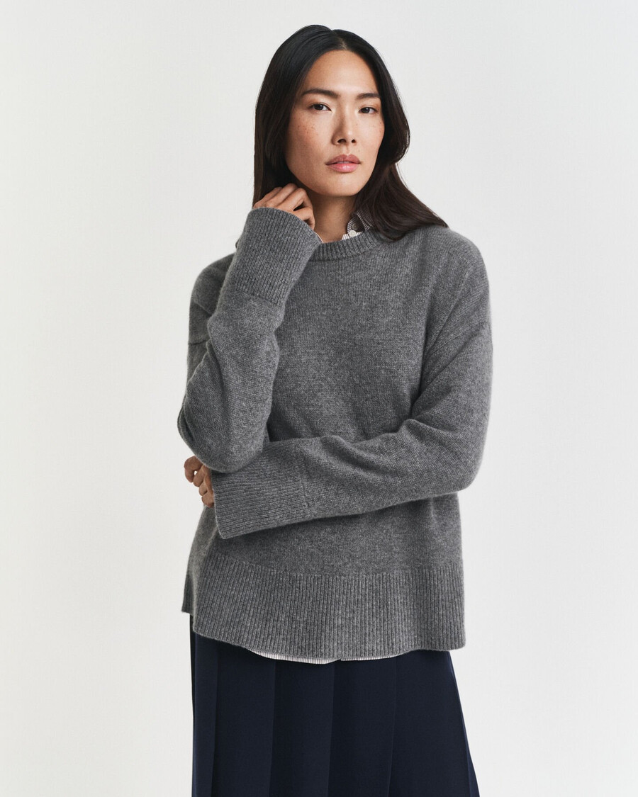 cashmere crew neck sweater - charcoal melange