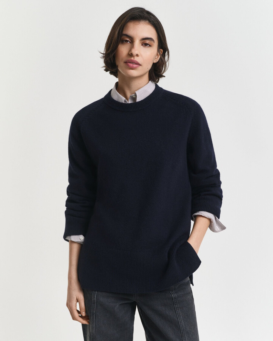 soft wool cashmere blend crew neck sweater - evening blue
