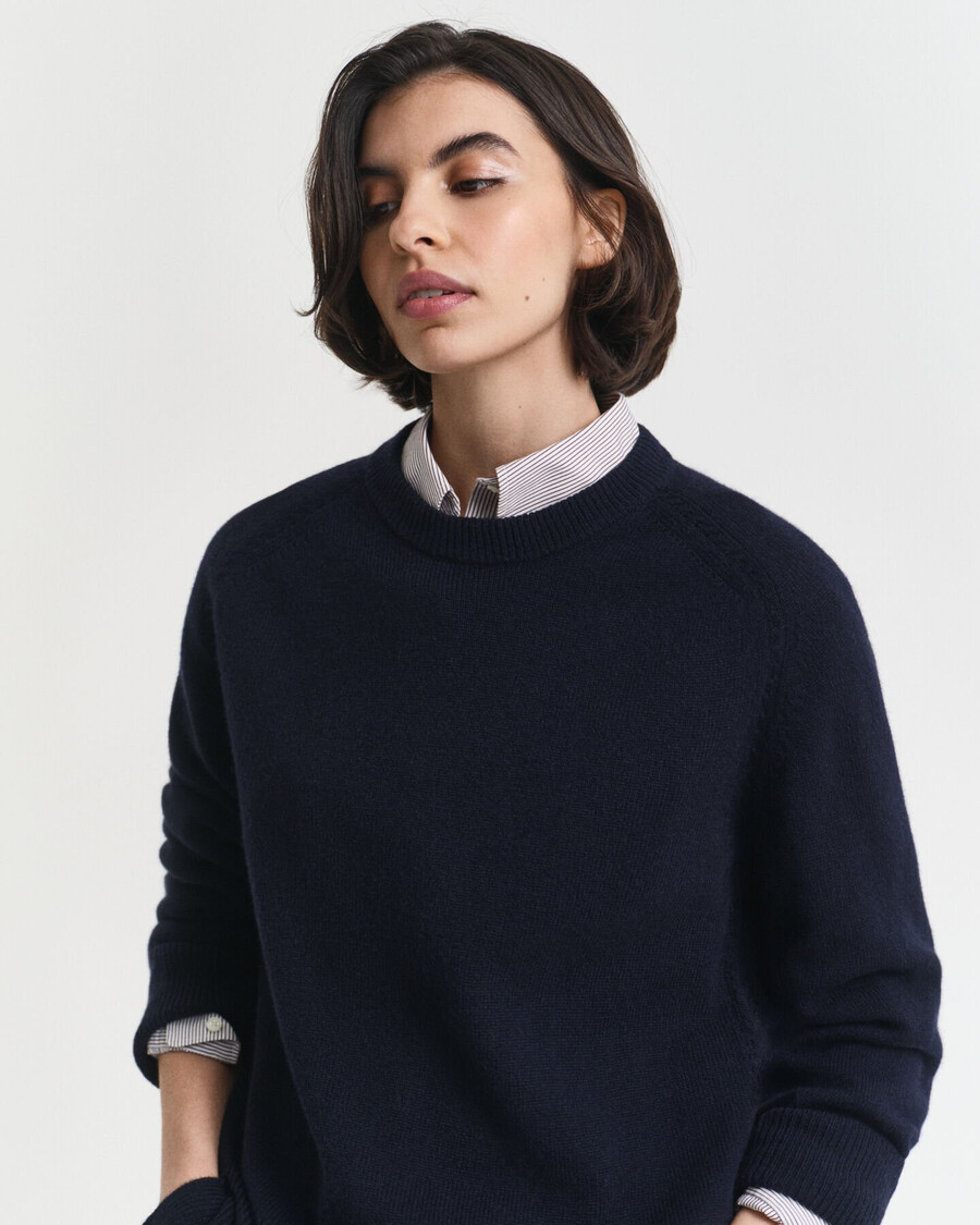 soft wool cashmere blend crew neck sweater - evening blue