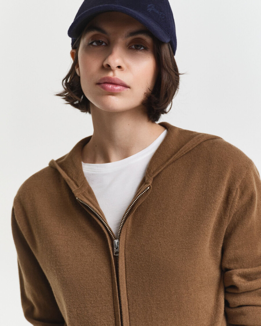 superfine lambswool zip hoodie - warm khaki