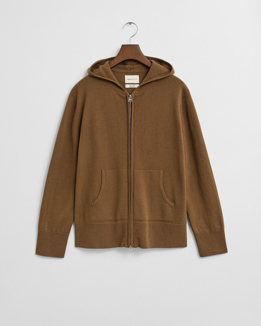 superfine lambswool zip hoodie - warm khaki