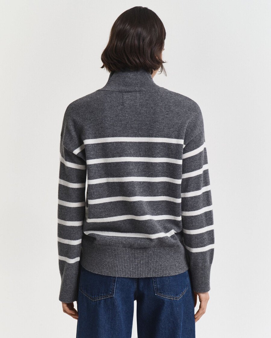 striped superfine lambswool turtleneck sweater - charcoal melange