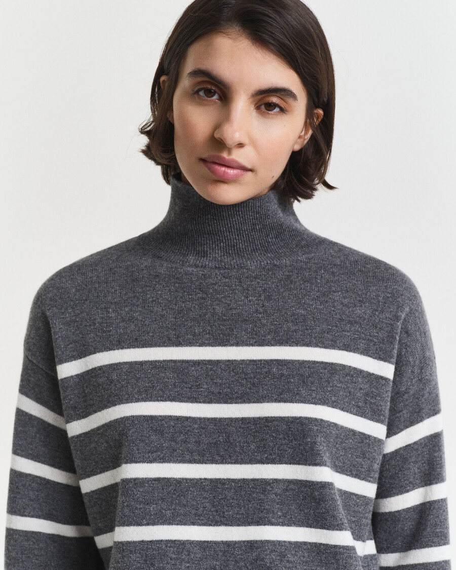 striped superfine lambswool turtleneck sweater - charcoal melange
