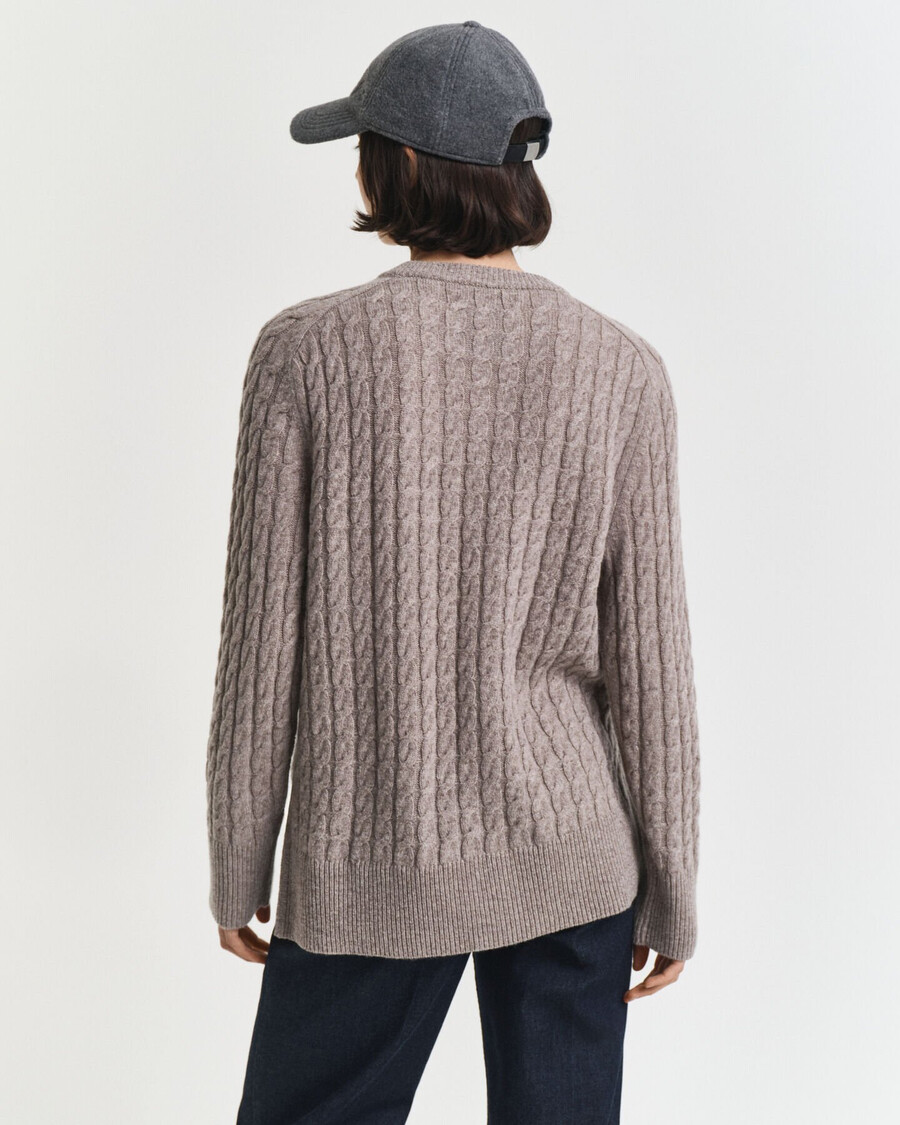wool cable knit crew neck sweater - taupe beige