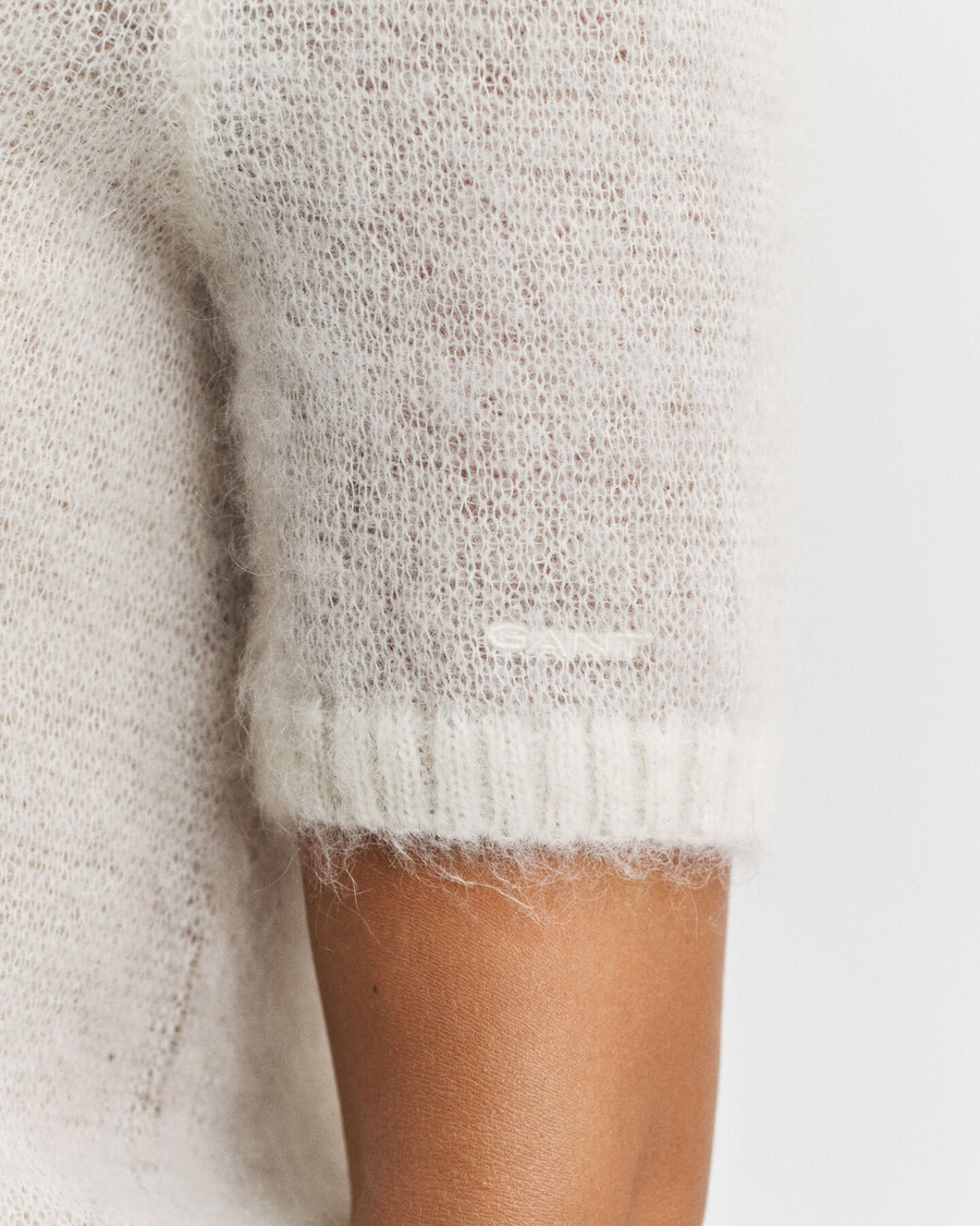 mohair blend short sleeve crew neck sweater - cream