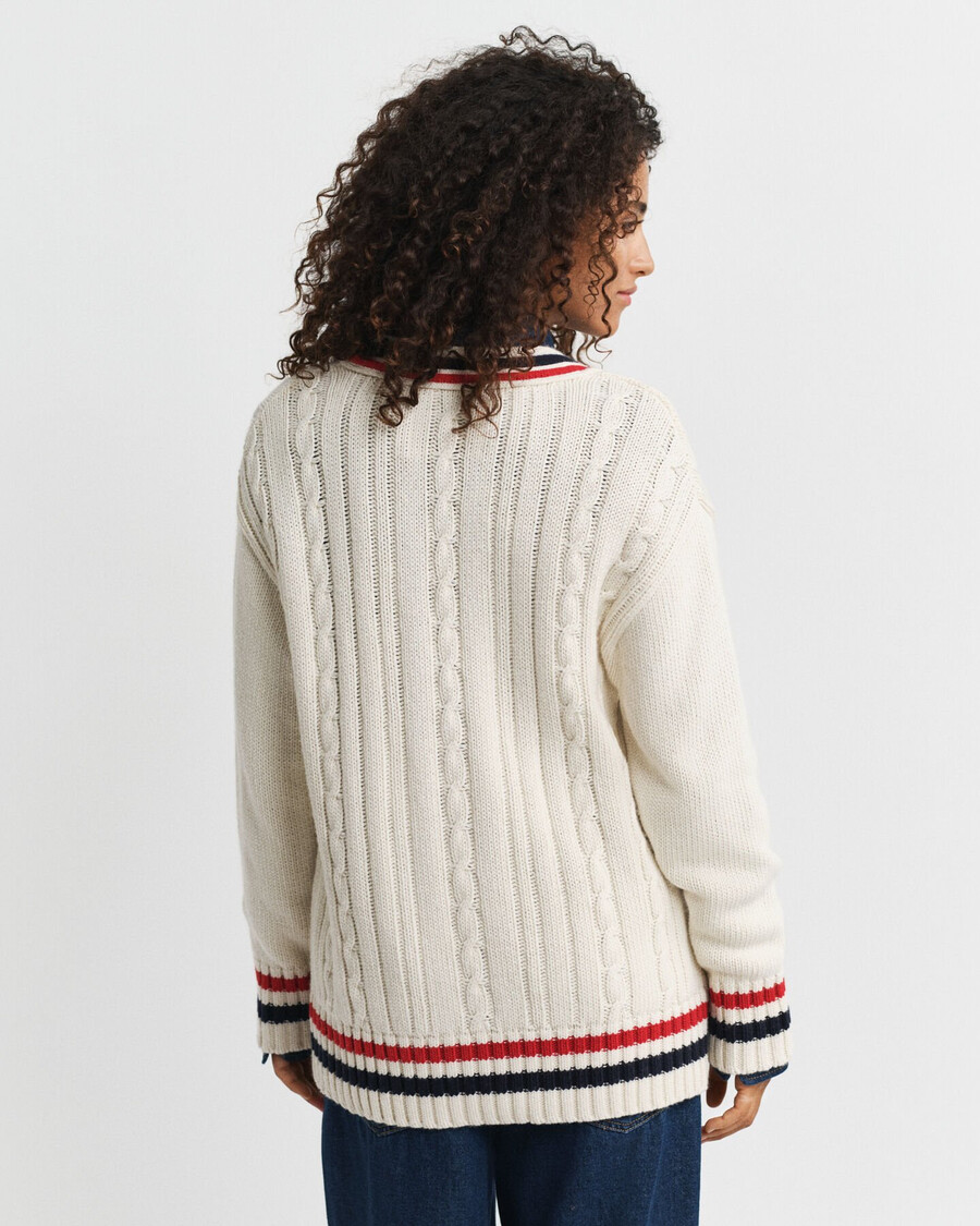 varsity cable knit vneck cardigan - cream