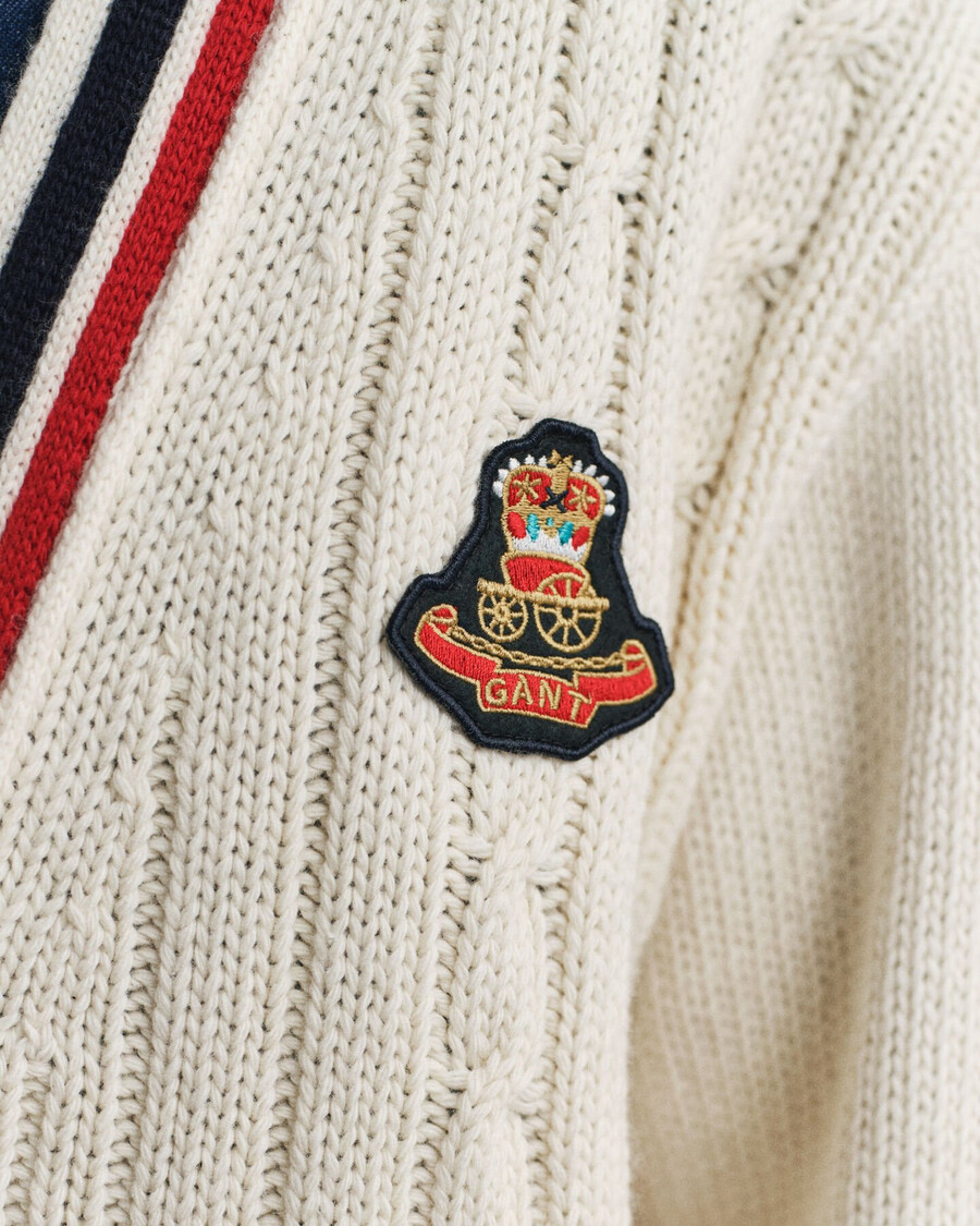 varsity cable knit vneck cardigan - cream