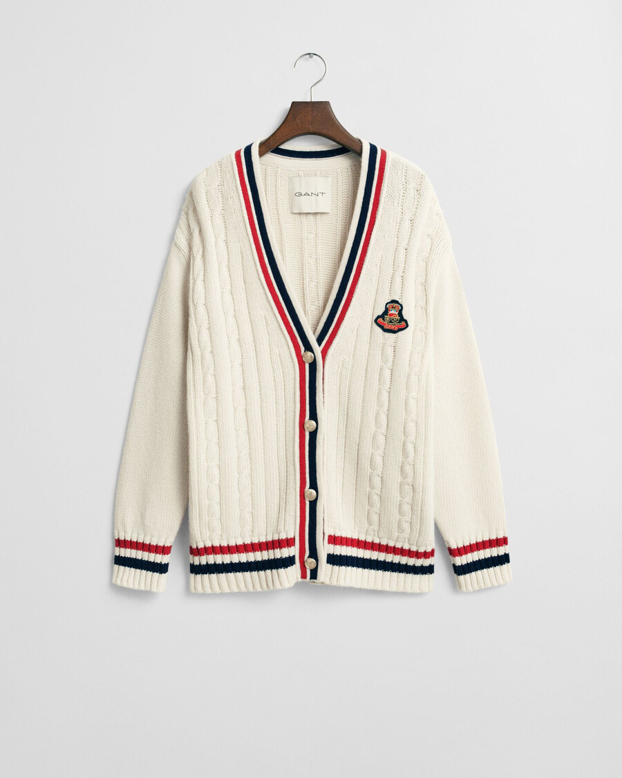 varsity cable knit vneck cardigan - cream