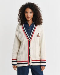 varsity cable knit vneck cardigan - cream