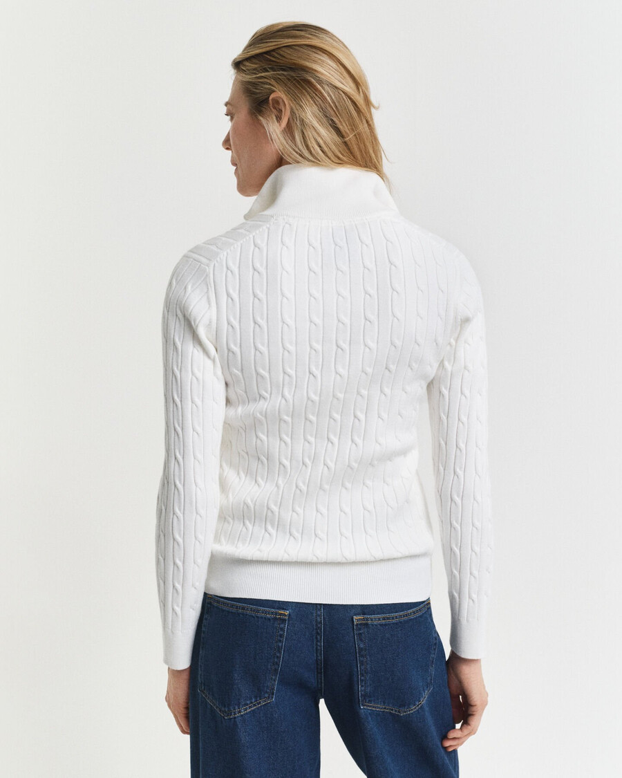stretch cotton cable knit halfzip sweater - eggshell