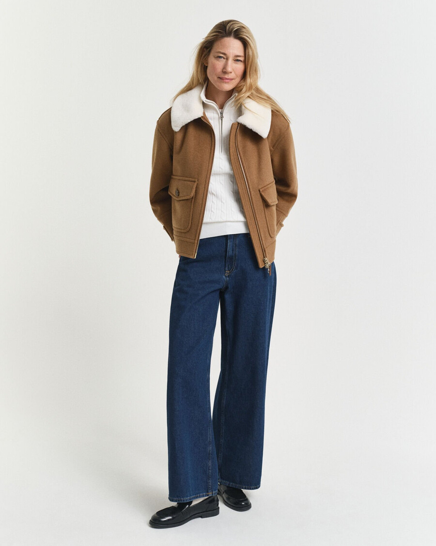 stretch cotton cable knit halfzip sweater - eggshell