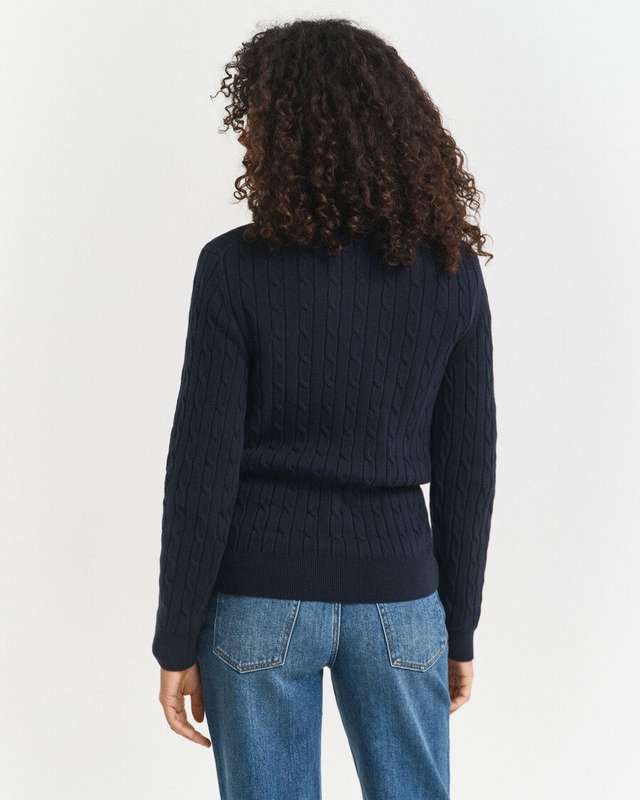 stretch cotton cable knit halfzip sweater - evening blue