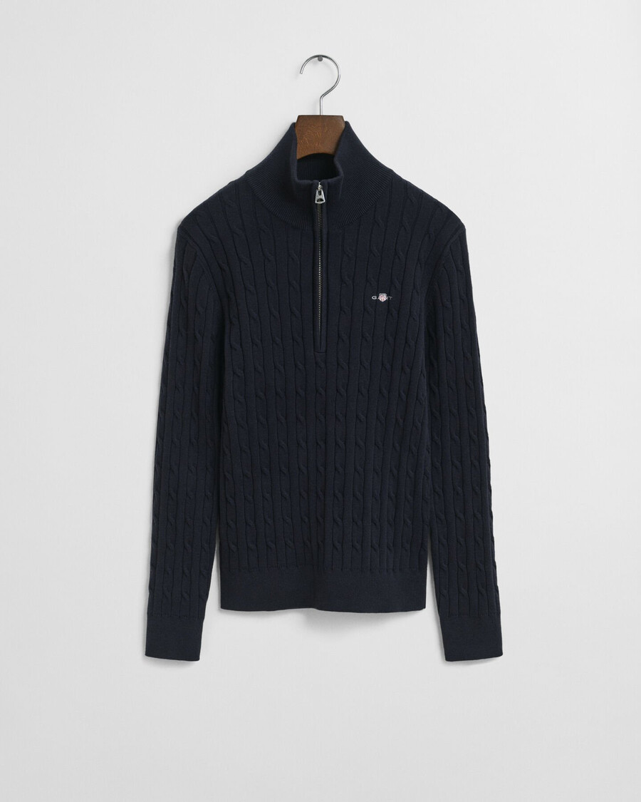 stretch cotton cable knit halfzip sweater - evening blue