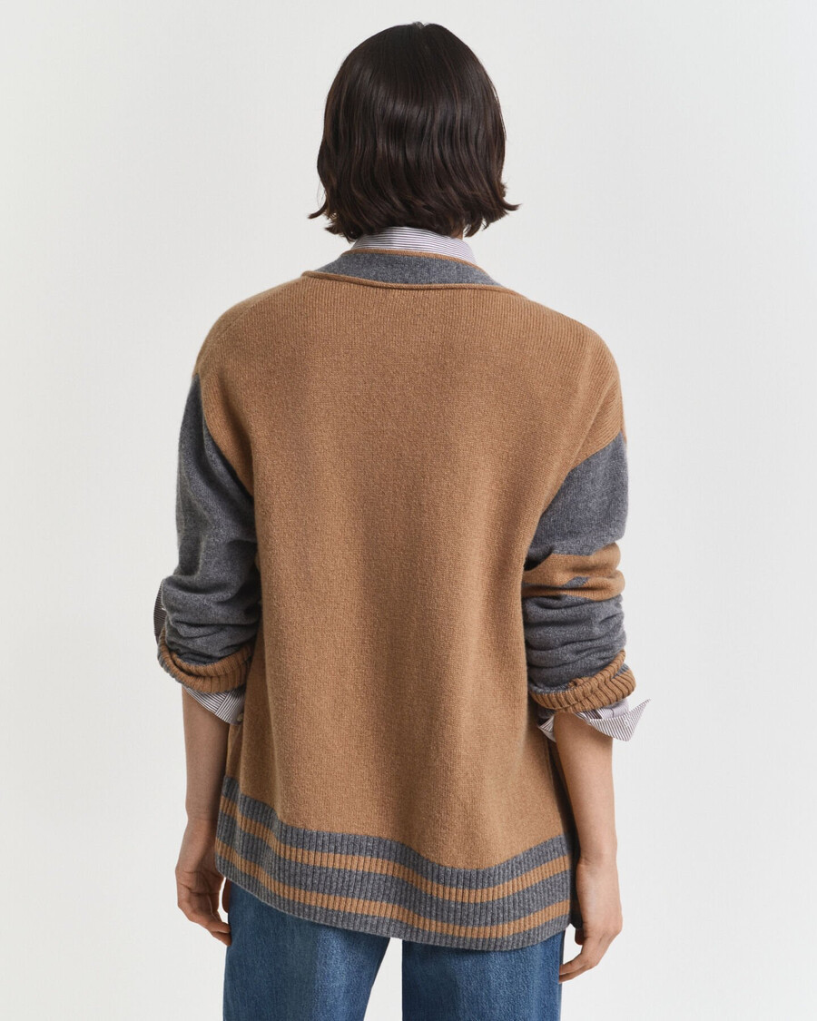 varsity vneck cardigan - whiskey brown