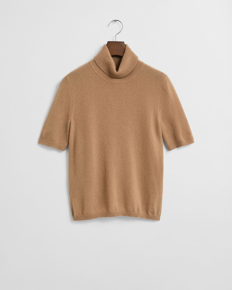 short sleeved cashmere turtleneck sweater - warm khaki