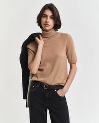 short sleeved cashmere turtleneck sweater - warm khaki