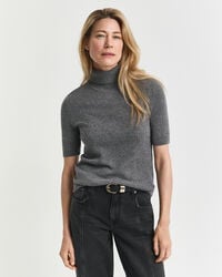 short sleeved cashmere turtleneck sweater - charcoal melange