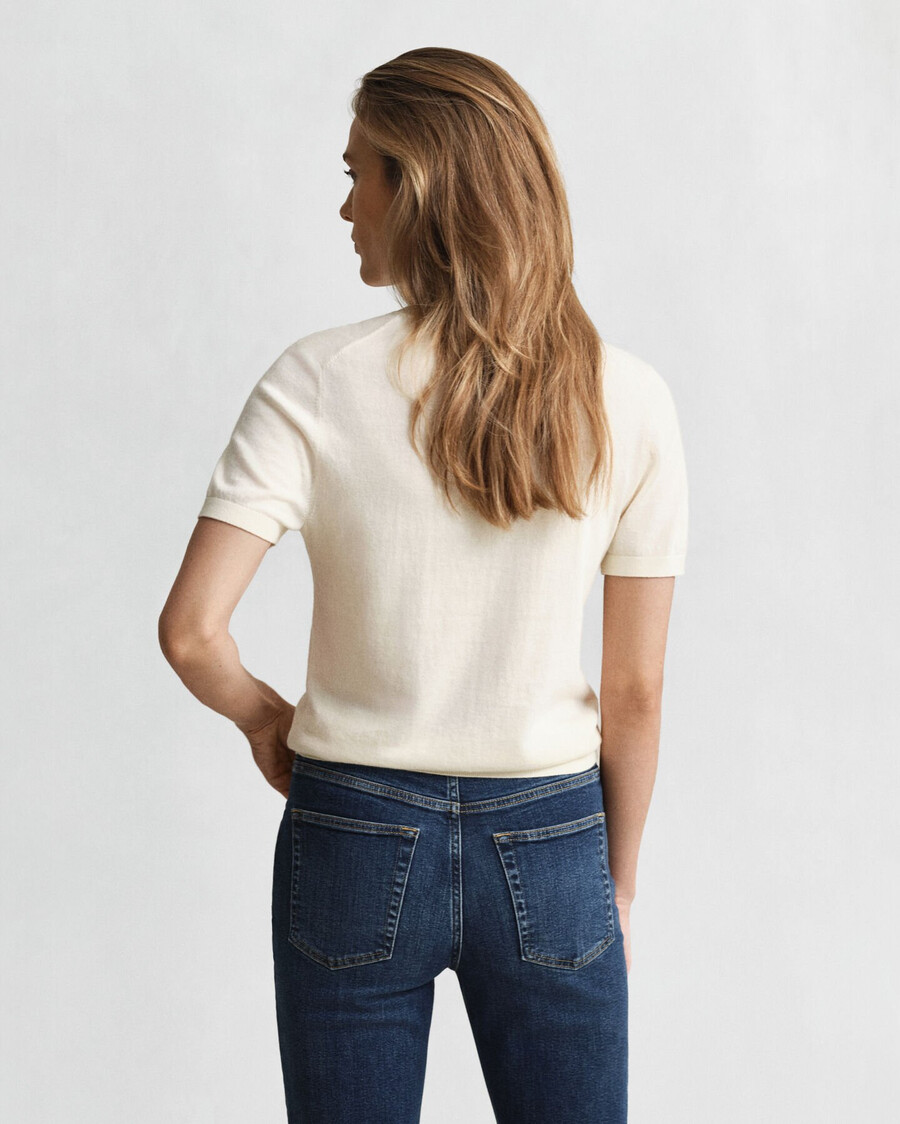 lightweight knit short sleeve crew neck sweater - cream