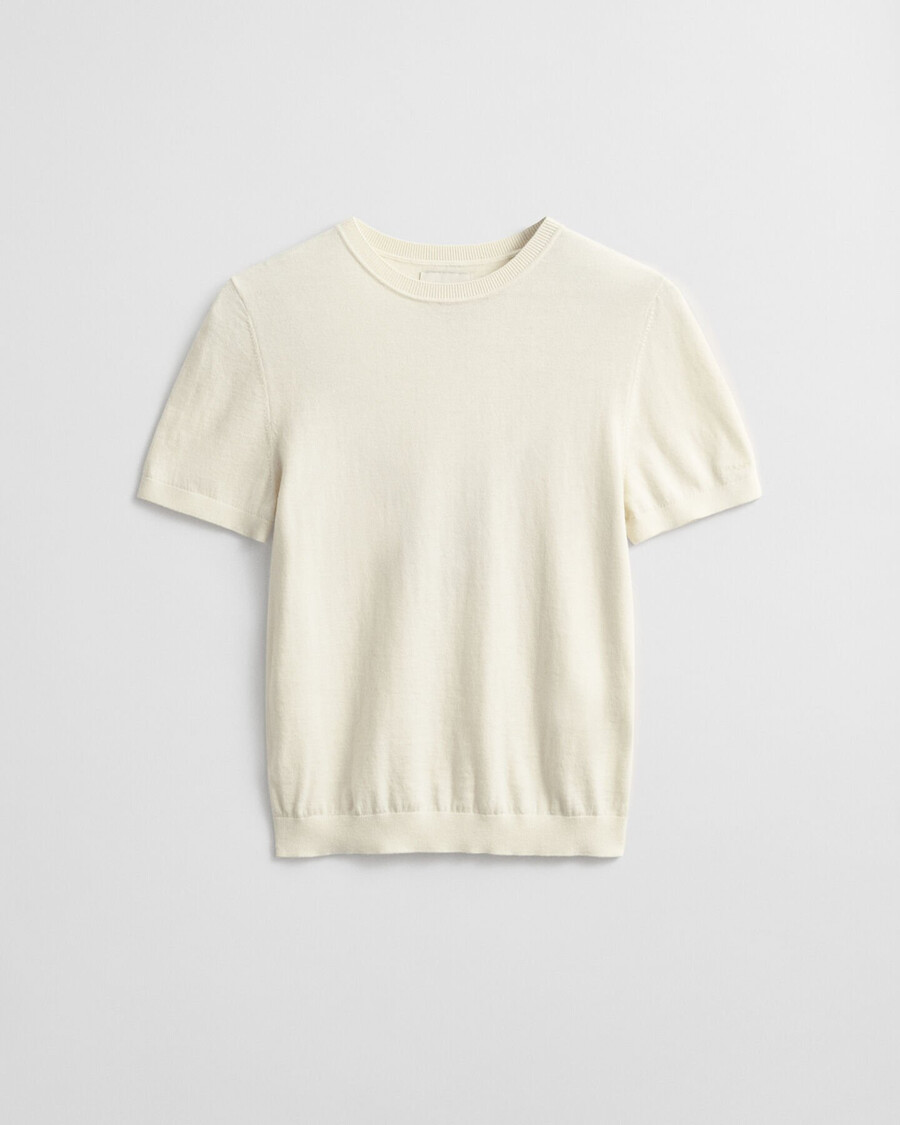 lightweight knit short sleeve crew neck sweater - cream