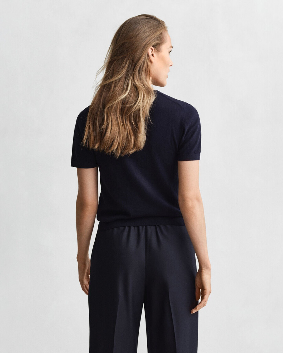 lightweight knit short sleeve crew neck sweater - evening blue