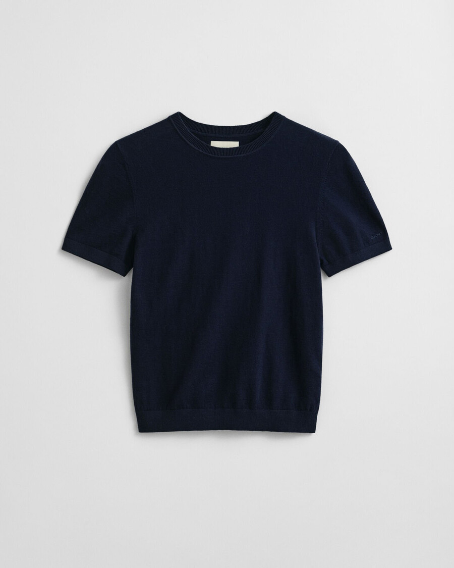 lightweight knit short sleeve crew neck sweater - evening blue