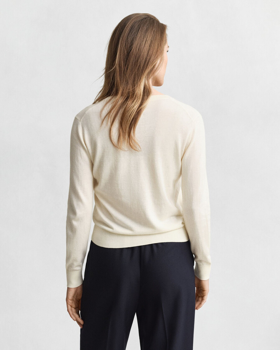 lightweight knit crew neck cardigan - cream