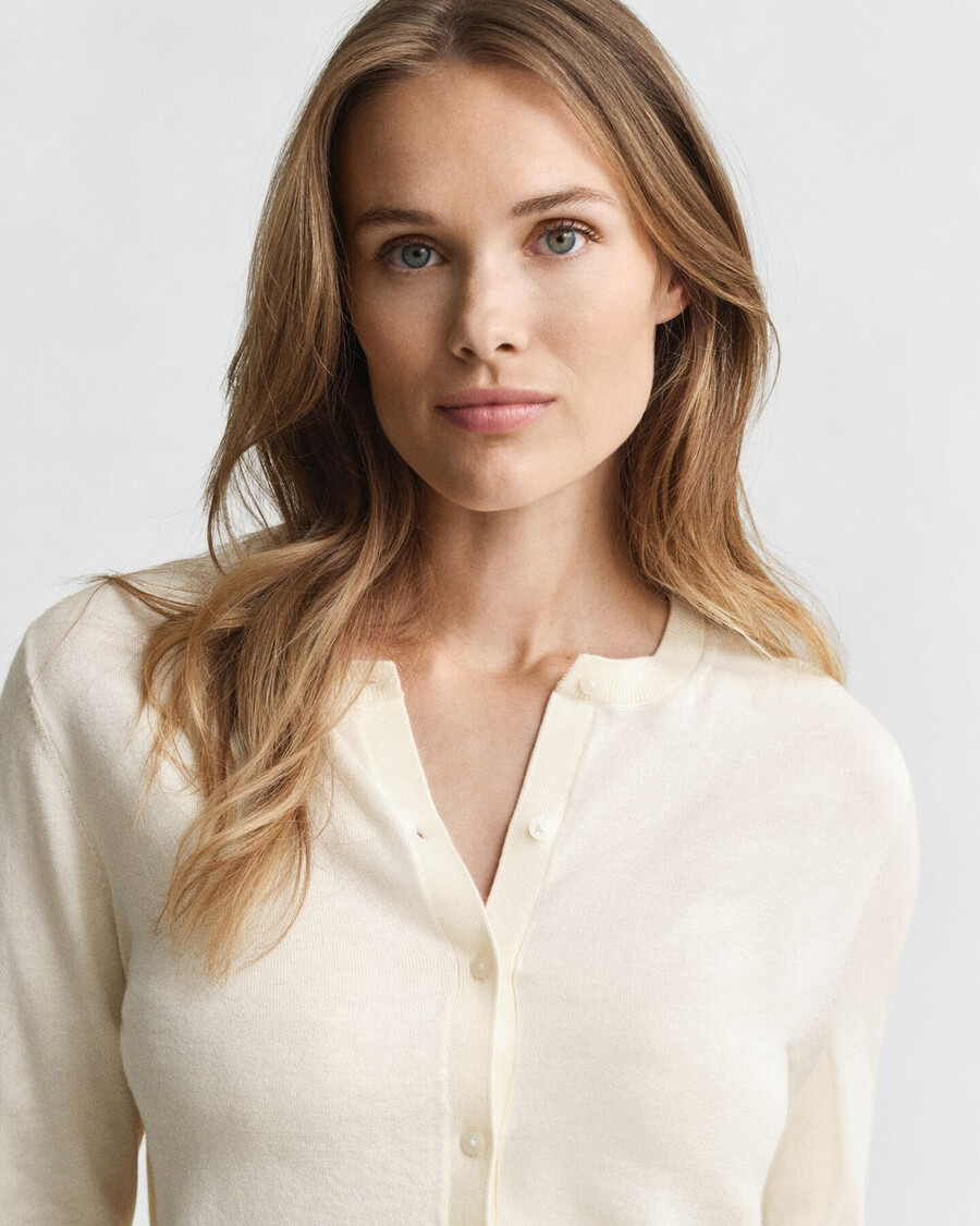 lightweight knit crew neck cardigan - cream