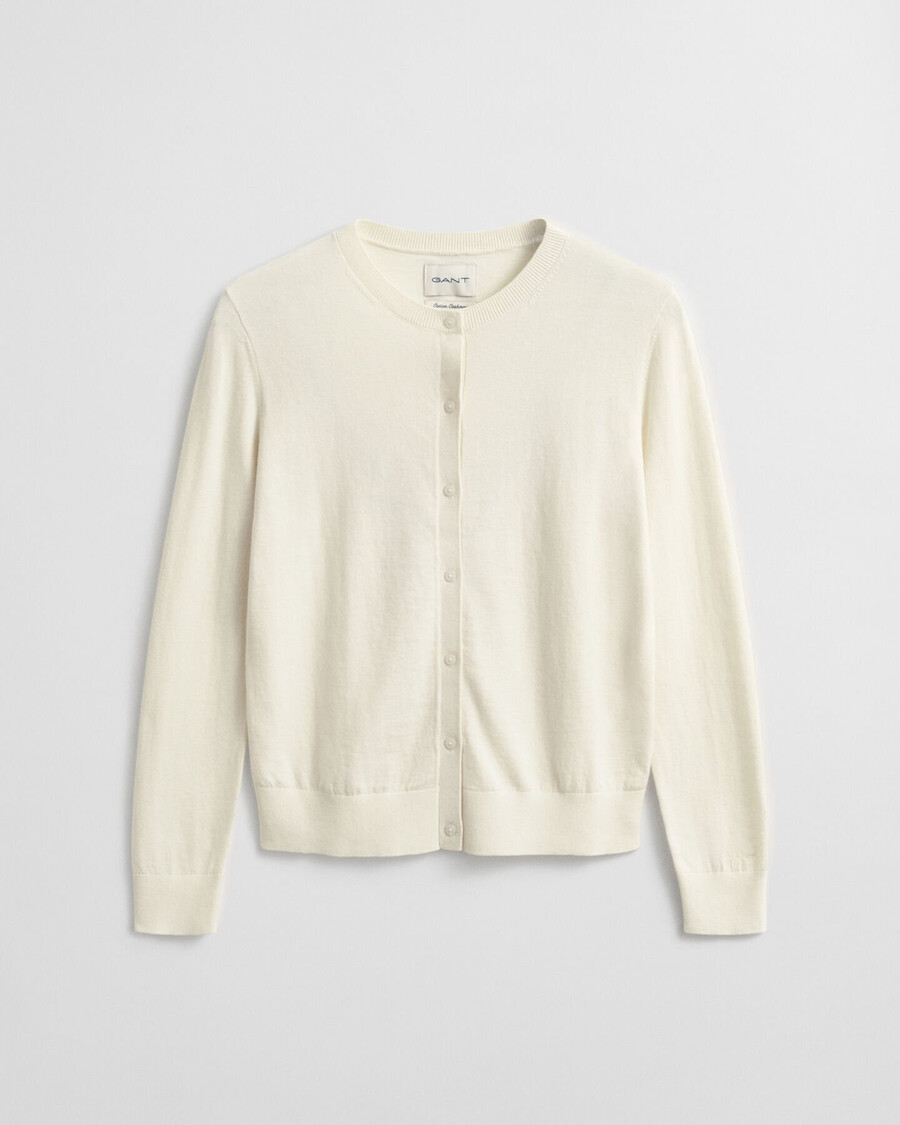lightweight knit crew neck cardigan - cream
