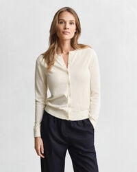 lightweight knit crew neck cardigan - cream