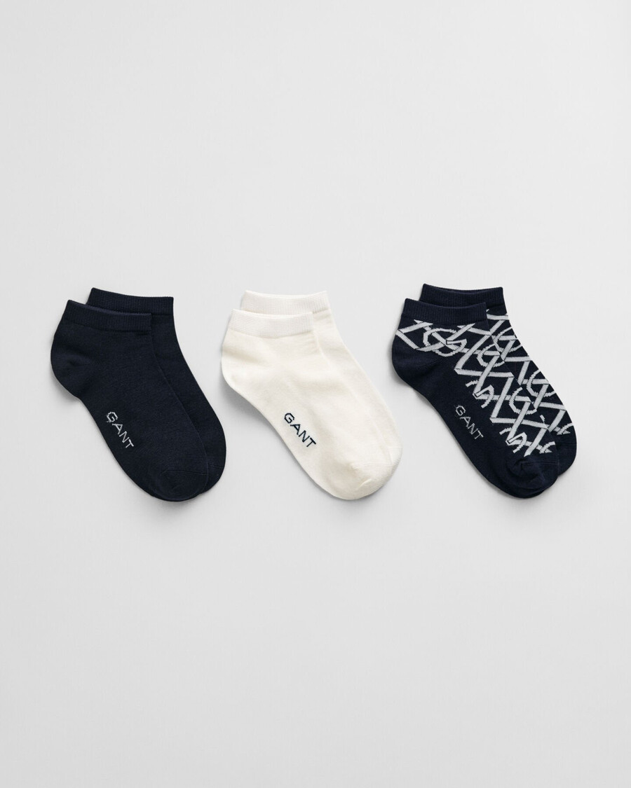 3pack monogram ankle socks - evening blue