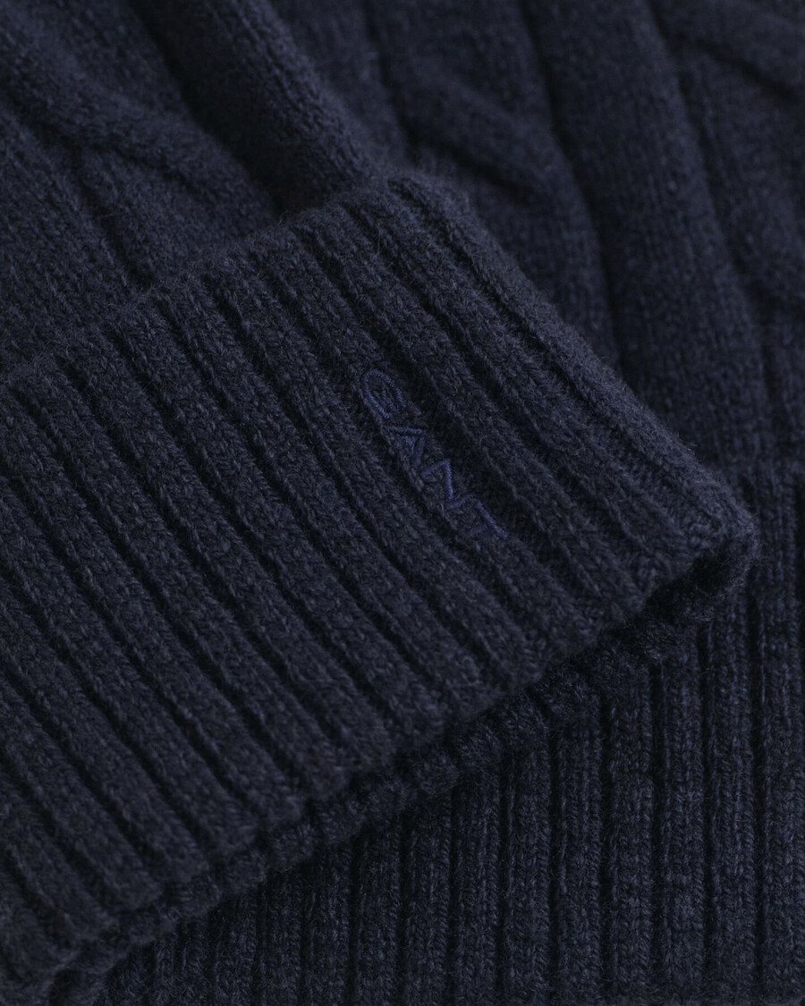cable knit wool beanie - evening blue