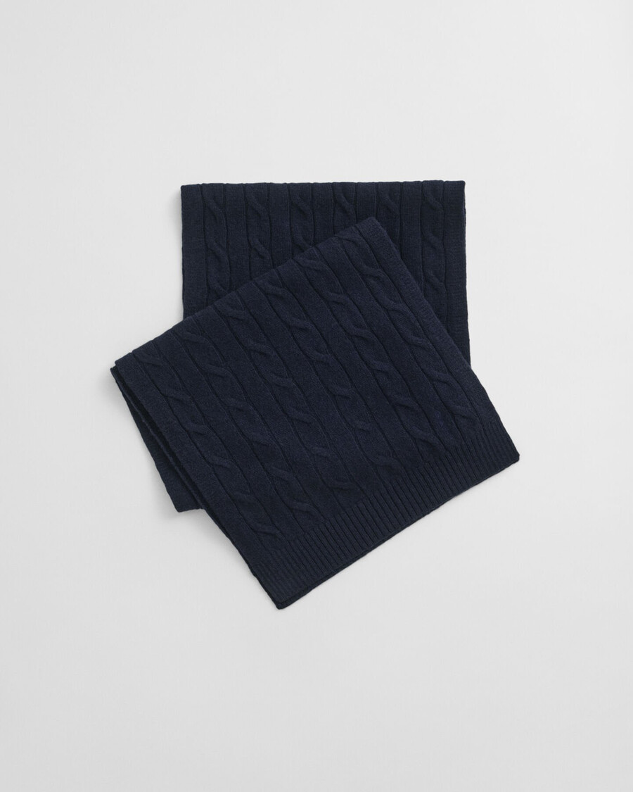 cable knit wool scarf - evening blue