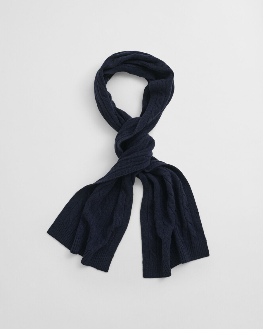 cable knit wool scarf - evening blue