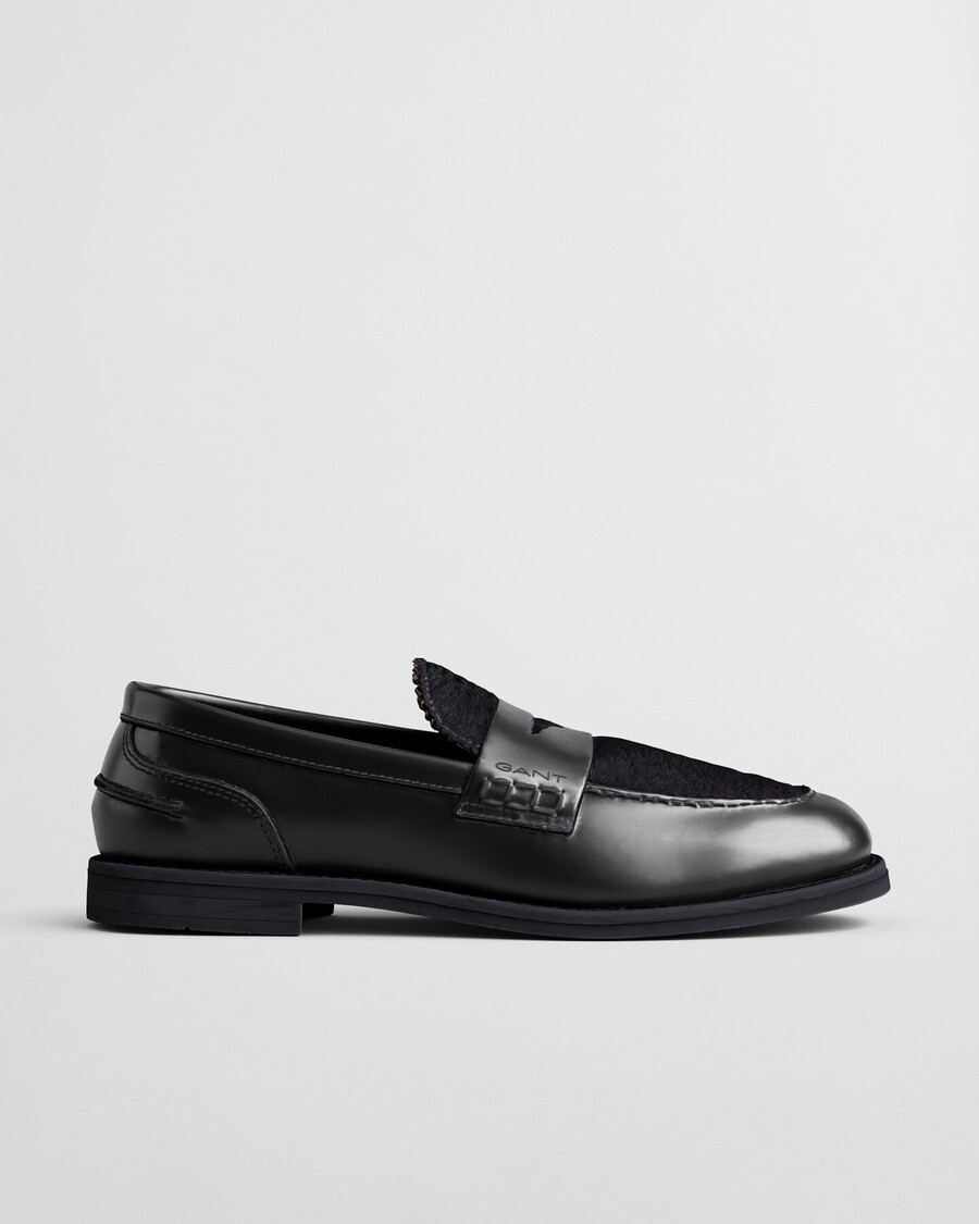 gracelyn fur leather loafers - black
