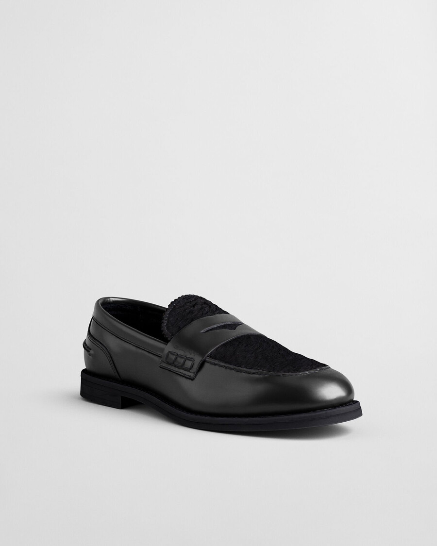 gracelyn fur leather loafers - black